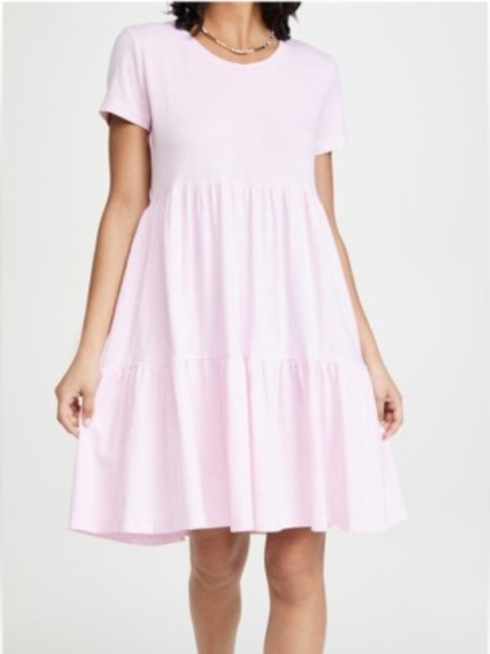 Sundry Frosty Pink Short Sleeve Crew Neck Ruffle Tiered Swing Dress Size S NWT